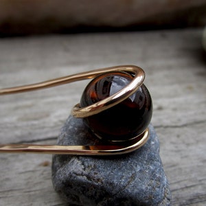 Deep Amber Hair Fork in Bronze with Glass Sphere Your choice of Length Hair Pin Haar Gabel Long Hair Accessory image 6