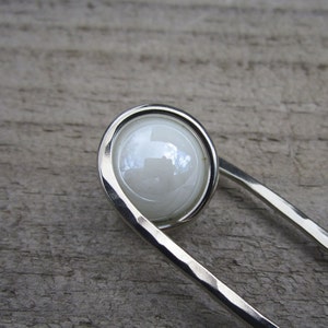 Pearl White Nickel Silver Hair Fork Your choice of Length Hair Pin Haar Gabel Long Hair Accessory Metal Hair Fork image 2