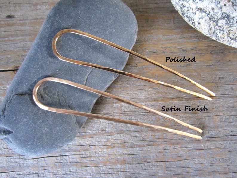 Minimalist Bronze Hair Fork Your Choice of Length Hammered French U Pin Long Hair Accessory Metal Hair Fork image 3
