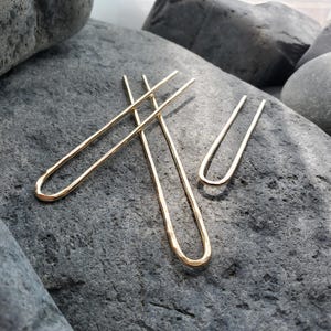 Small Hammered Hair Fork in Brass -  Handcrafted Bun Pin - Minimalist Brass Hair Pin - Recycled - Brass U Pin - French Hair Pin