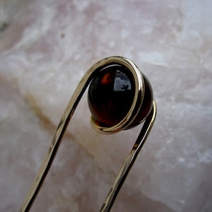 Deep Amber Hair Fork in Bronze with Glass Sphere Your choice of Length Hair Pin Haar Gabel Long Hair Accessory image 5
