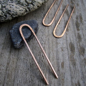 Striations Mini Bronze Hair Fork, Bun Pin, Textured Satin Finish Hair Pin, U Pin, French Hair Pin, Long Hair Accessory image 3