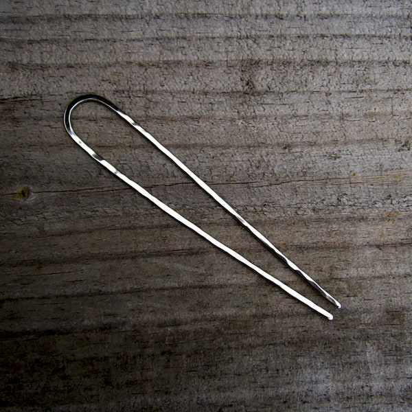 Minimalist Nickel Silver Hair Fork - Your Choice of Length - Hammered Silver Hair Pin - Long Hair Accessory