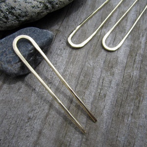 Small Hammered Hair Fork in Brass Bun Pin Minimalist Brass Hair Pin Recycled Brass U Pin French Hair Pin image 1