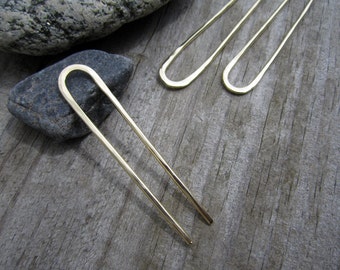 Small Hammered Hair Fork in Brass -  Bun Pin - Minimalist Brass Hair Pin - Recycled - Brass U Pin - French Hair Pin