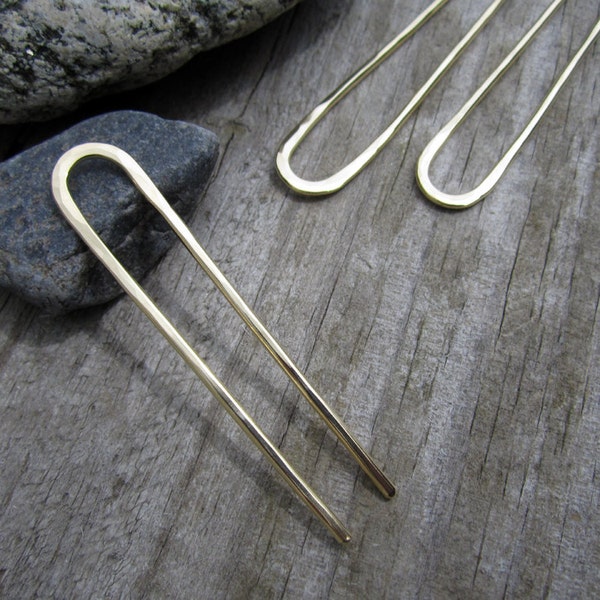 Small Hammered Hair Fork in Brass -  Bun Pin - Minimalist Brass Hair Pin - Recycled - Brass U Pin - French Hair Pin