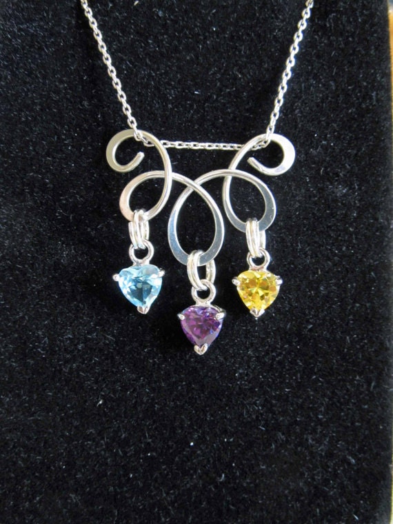 Sterling Silver Triple Charm Holder Mother's Necklace Etsy