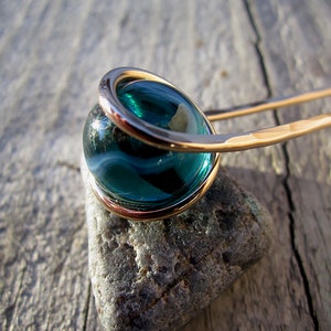 Milky Teal Hair Fork in Bronze with Glass Sphere Your choice of Length Hair Pin Haar Gabel Long Hair Accessory image 6