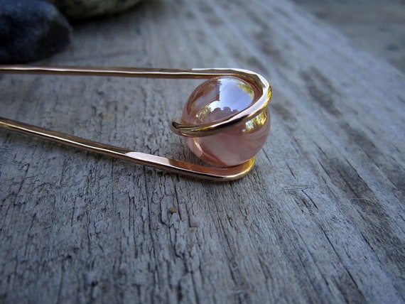 Peach AB Glass Sphere Bronze Hair Fork - Your choice of Length - Hair Pin - Haar Gabel - Long Hair Accessory - Metal Hair Fork