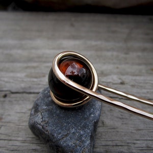 Deep Amber Hair Fork in Bronze with Glass Sphere Your choice of Length Hair Pin Haar Gabel Long Hair Accessory image 2