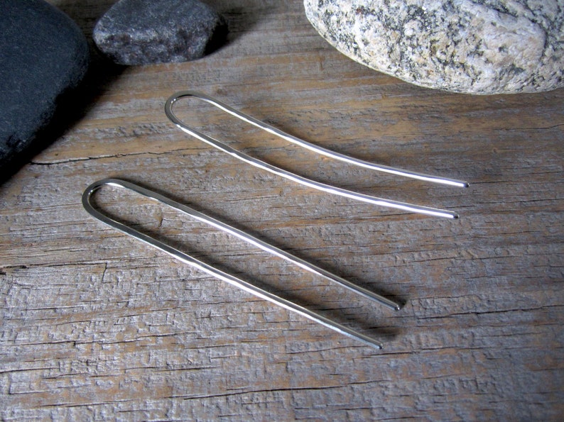 Mini Hammered Hair Fork in Nickel Silver Bun Pin Recycled Minimalist Hair Accessory Silver Hair Pin image 5