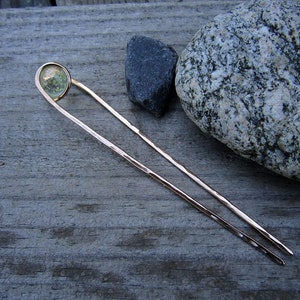 Glow In The Dark Glass Sphere Bronze Hair Fork Your choice of Length Hair Pin Long Hair Accessory Metal Hair Fork image 6