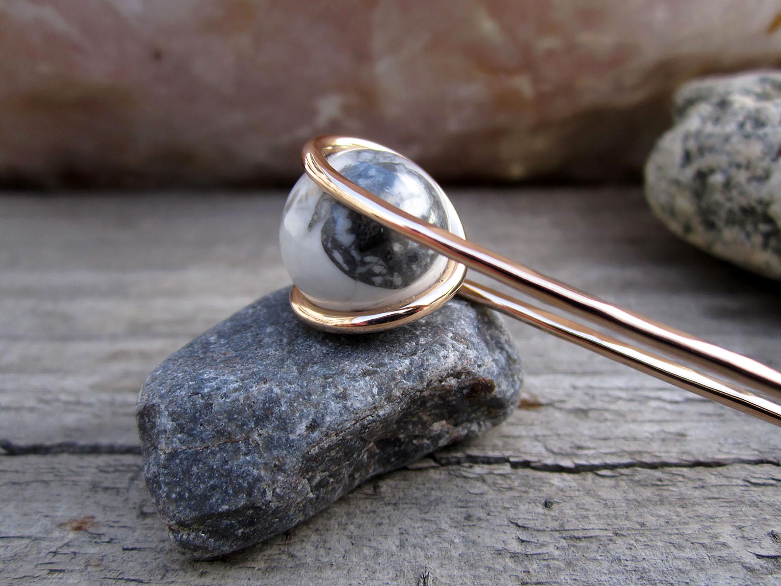 NEW! Howlite Hair Fork Howlite Hair Fork in Bronze With Natural Stone Sphere - Your  main image 4