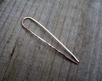 Minimalist Bronze Hair Fork - Your Choice of Length - Hammered French U Pin - Long Hair Accessory - Metal Hair Fork