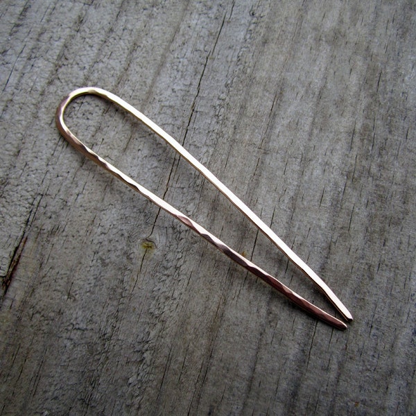 Minimalist Bronze Hair Fork - Your Choice of Length - Hammered French U Pin - Long Hair Accessory - Metal Hair Fork