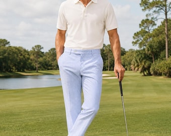 Seersucker, Men Suit Pants, Lightweight, Casual Slacks, Straight Leg, Slim Fit, Striped Slacks, Retro