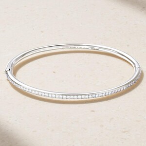 925 Sterling Silver Classic Diamond Bangle, Cuff Bangle, Stacking Bangle, Stackable Bracelet, Minimalist  Clasp Jewelry, Wedding Gift,