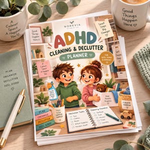 Agenda stampabile per riordinare la casa in caso di ADHD, PDF per pulizie e riordino, lista di controllo per un riassetto domestico a misura di ADHD, routine per riordinare