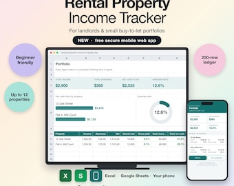 Rental Property Income Tracker Google Sheets & Excel | New Free Secure Mobile Web App | Landlord Cash Flow Buy to Let | Instant Download