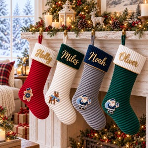 Personalized Christmas Stocking with Acrylic Name and Embroidered Patch