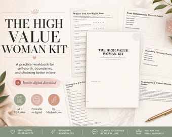 High Value Woman Workbook, Self Worth & Dating Boundaries, Relationship Scripts, Red Flags, Printable PDF