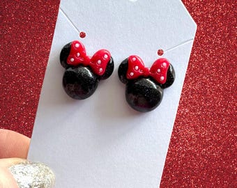 Minnie Earrings with Bow - Handmade Resin, Mouse Themed, Disney Earrings