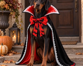 Dracula-Kostüm für Haustiere, Vampirumhang für Hunde, Katzen und Kaninchen, Halloween-Gothic-Umhang mit Schleife