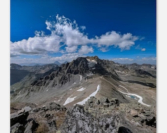 Stampa su alluminio di montagne alpine - Fotografia di Jamtal Galtür, Austria - Decorazione murale moderna in metallo - Regalo per escursionisti e amanti della natura
