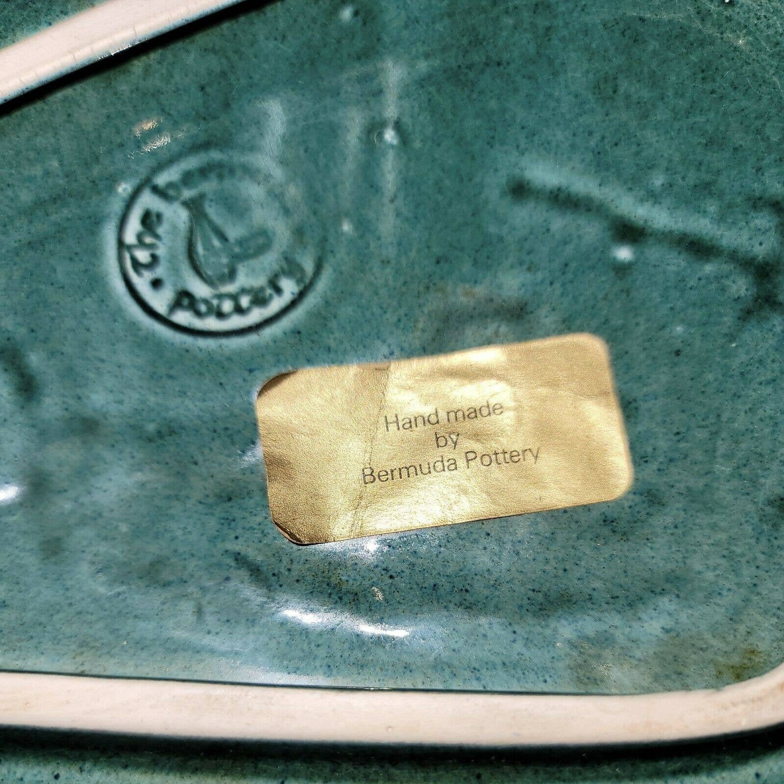 Vintage HandMade Bermuda Islands Pottery Two Tone Green salt Etsy