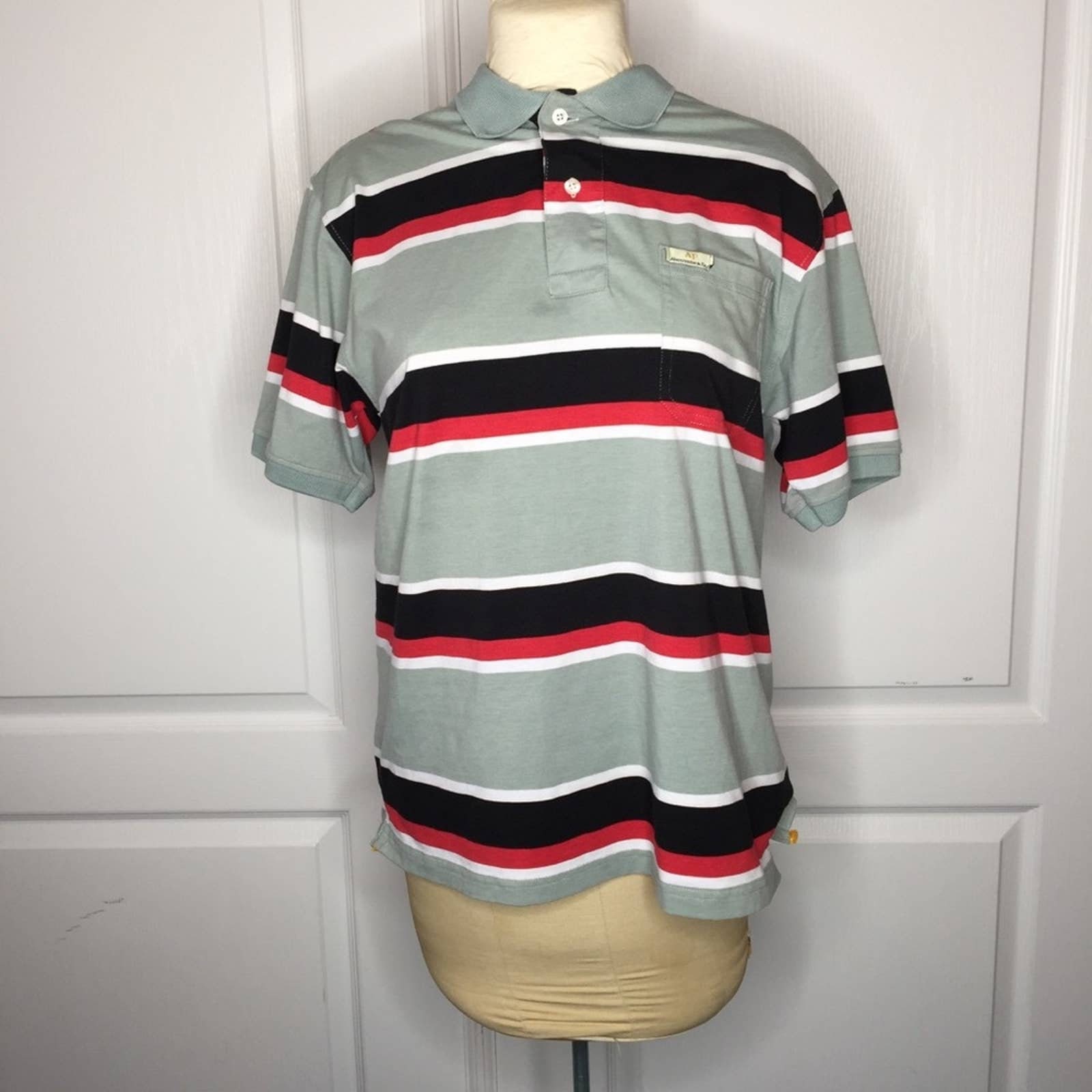 Abercrombie \u0026 Fitch Striped Shirt Green Red preppy Polo Shirt collar Red Dragon