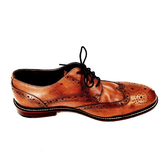 Joseph Abboud Medallion Cap Toe Oxfords Shoes Brown Italian Leather Size 8.5