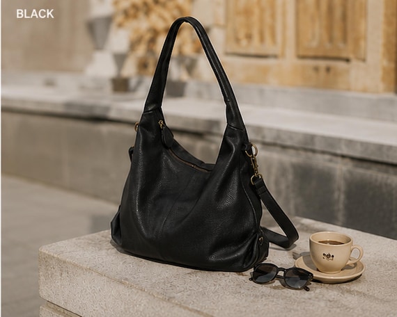 Real Leather Hobo Shoulder Bag, Large Slouchy Crossbody Purse, Vintage Soft Handbag for Women