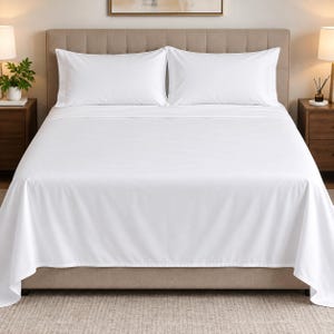 White Cotton Satin Bedsheet Double Size, Soft Luxury Bed Sheet, Premium Cotton Bedding, Smooth White Bedding, Bedroom Decor
