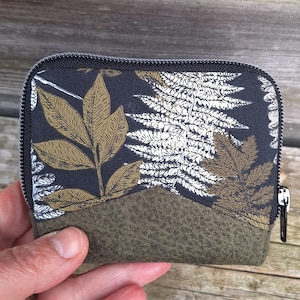 portefeuille minimaliste zippé pour homme en tissu noir avec des fougères, faux cuir kaki, porte-cartes, cadeau original, mini porte-monnaie