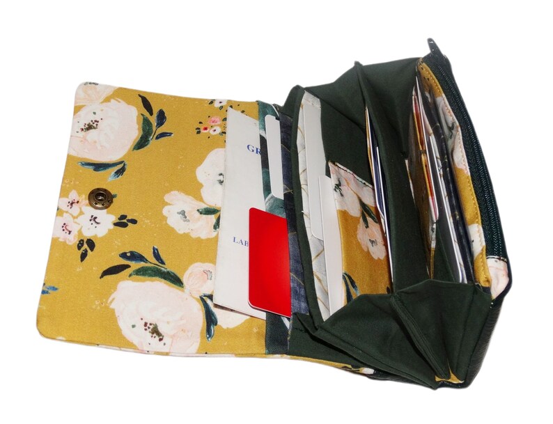 Portefeuille Fin Fleuri Microfibre - 12 Emplacements Cartes + Compartiment Zippé - Homme/Femme