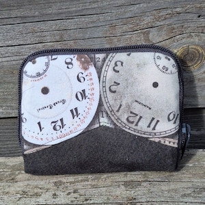 Mini portefeuille zippé pour homme, tissu vert avec des montres, faux cuir gris, porte-cartes , portefeuille minimaliste
