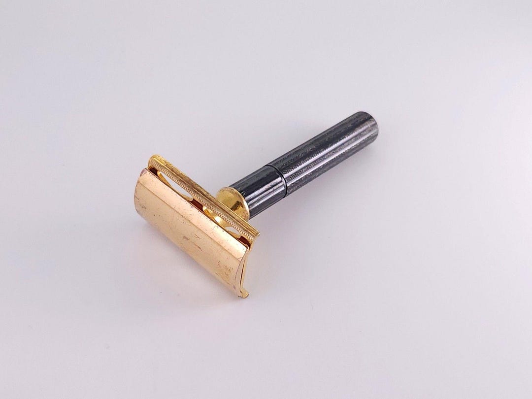 Gillette Fat Handle Tech Black & Gold Cleaned Polished Vintage Double ...