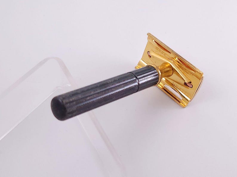 Gillette Fat Handle Tech Black & Gold Cleaned Polished Vintage Double ...