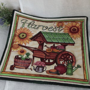 Gesteppte Hot Pad, 10 1/2" Stoff Trivet Gartenwagen, Sonnenblumen