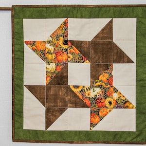 Quilted Harvest Wall Hanging or Table Topper, Hunters Star, Friendship Star, Autumn Pumpkins Quilt Block Table Topper!