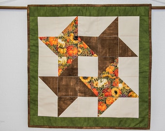 Quilted Harvest Wall Hanging or Table Topper, Hunters Star, Friendship Star, Autumn Pumpkins Quilt Block Table Topper!