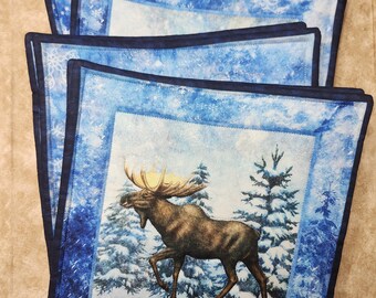 Salvamanteles acolchado con animales salvajes, salvamanteles de tela con fauna invernal