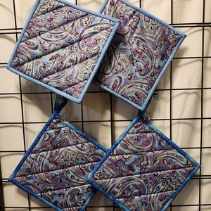 Paisley Potholders, Extra Thick Quilted Hotpad, Set of 2
