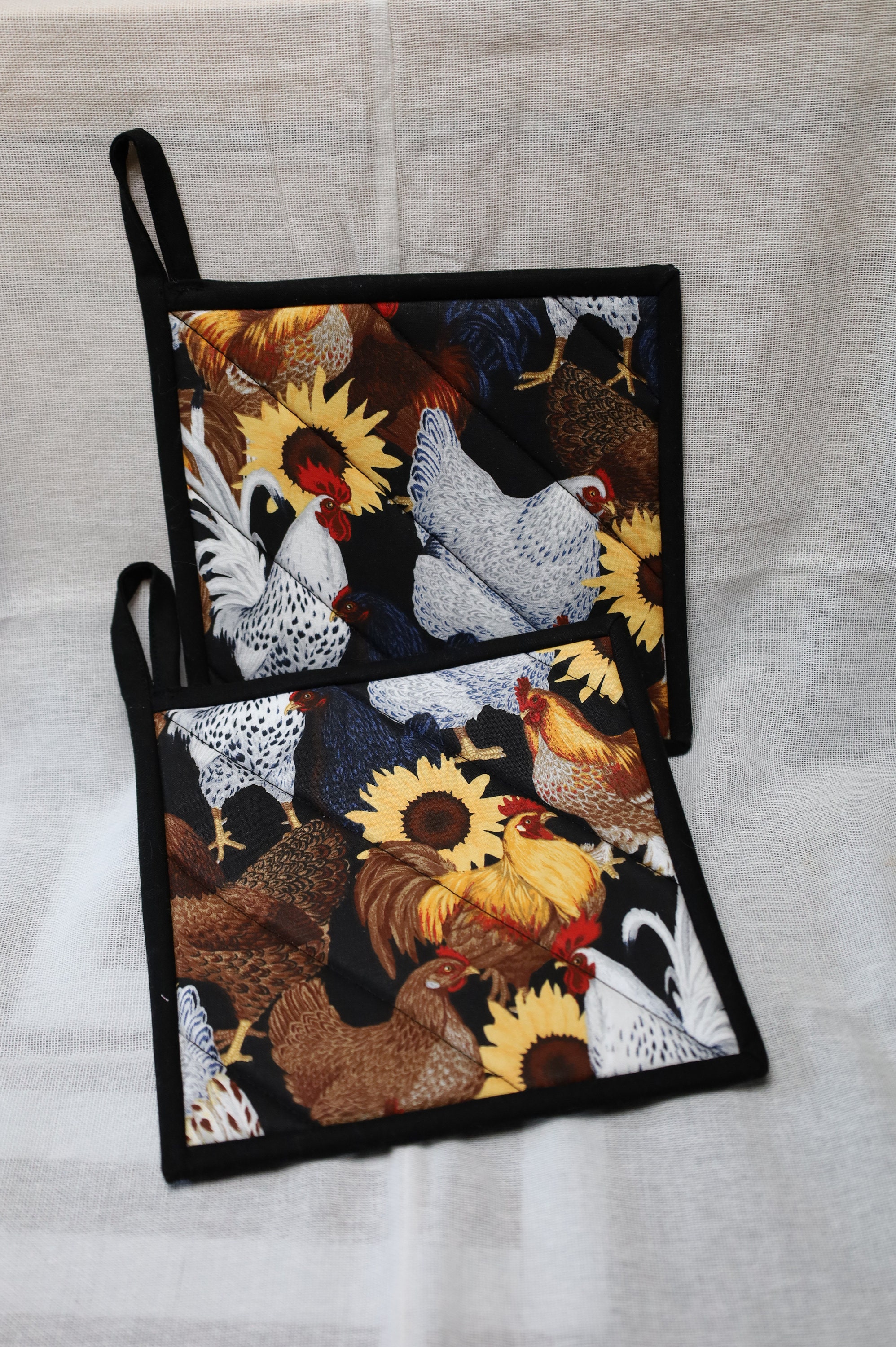 Chicken & Rooster Potholders Quilted Potholder Set Fabric Etsy