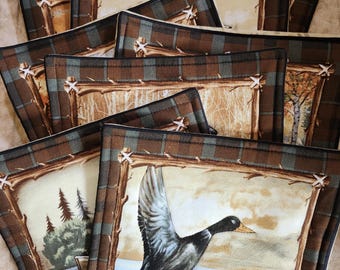 Mantel rústico acolchado, decoración de cabañas al aire libre, temas de caza y pesca