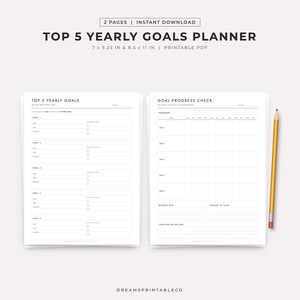 Top 5 Yearly Goals Planner for Happy Planner, Classic and Big, Goal Setting, Yearly Goals, Action Steps, Printable Insert