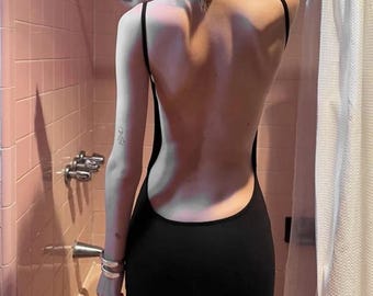 Mini abito nero da donna con schiena scoperta, abito da notte, abito da discoteca, abbigliamento estivo, abito senza schienale