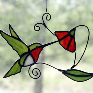 Hummingbird Stained Glass, Stained Glass Bird, Ruby-throated Hummingbird, Bird Sun Catcher, Glass Art, Wildlife Art, Bird Lovers Gift image 1