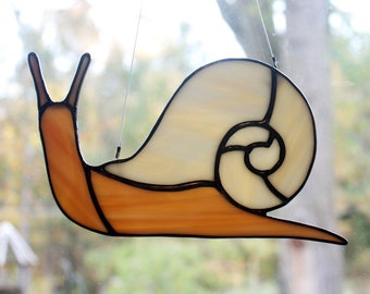 Snail Stained Glass Suncatcher, Glass Art, Window Decor, Woodland Decor