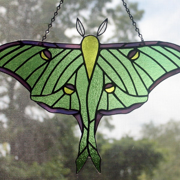 Luna Moth Stained Glass, Stained Glass Moth, Wildlife Art, Stained Glass Window Panel, Glass Art, Wildlife Art, Gifts for Her
